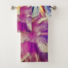 Mosaik mit rosa gelber Textur und weichem Schnitzw Badhandtuch Set