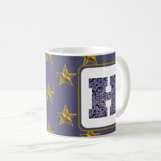 Mosaik Monogram Gold Stars Letter H Kaffeetasse (VorderseiteRechts)