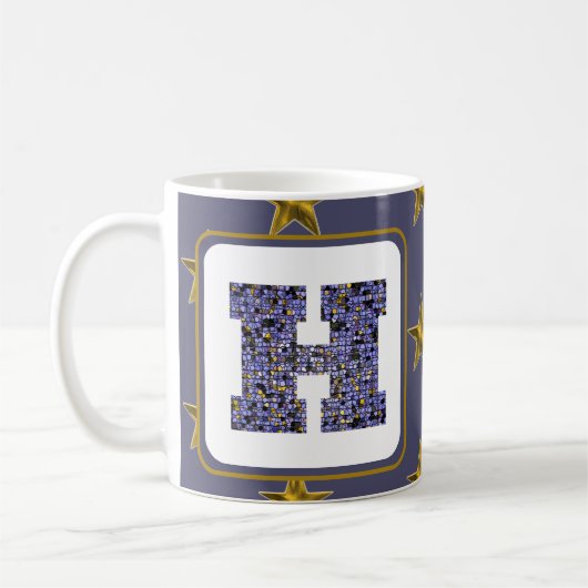 Mosaik Monogram Gold Stars Letter H Kaffeetasse (Links)