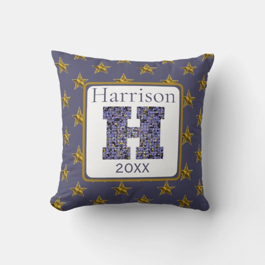 Mosaik Monogram Gold Stars Letter H Kissen (Vorderseite)