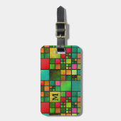 Mosaik Muster Wasserfarbenmonogramm-Gepäckstück Gepäckanhänger (Vorderseite vertikal)