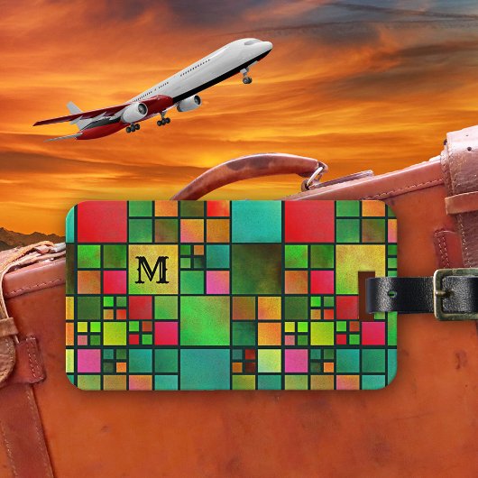 Mosaik Muster Wasserfarbenmonogramm-Gepäckstück Gepäckanhänger