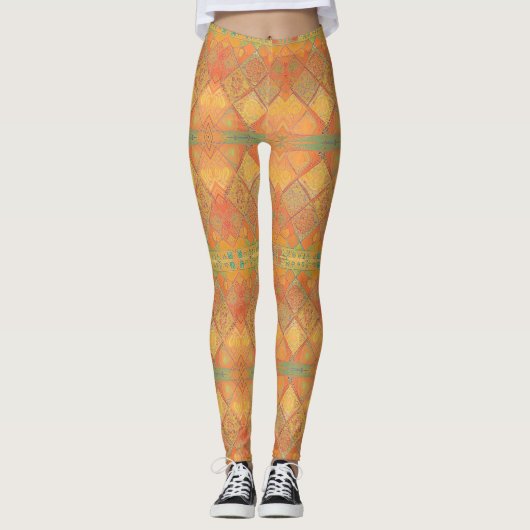 Mosaik orangefarbene Jade grün geometrisch gestalt Leggings (Vorderseite)