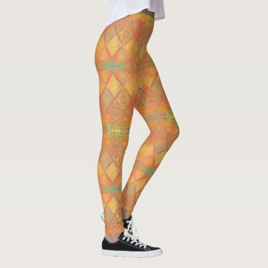 Mosaik orangefarbene Jade grün geometrisch gestalt Leggings (Rechts)