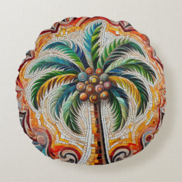 Mosaik Palm Tree Design Rundes Kissen