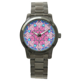 Mosaik Pink Mandala Floral Psychedelic Retro Armbanduhr