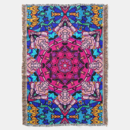 Mosaik Pink Mandala Floral Psychedelic Retro Decke (Vorderseite Vertikal)