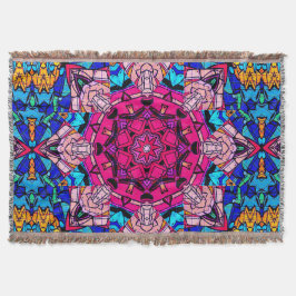 Mosaik Pink Mandala Floral Psychedelic Retro Decke