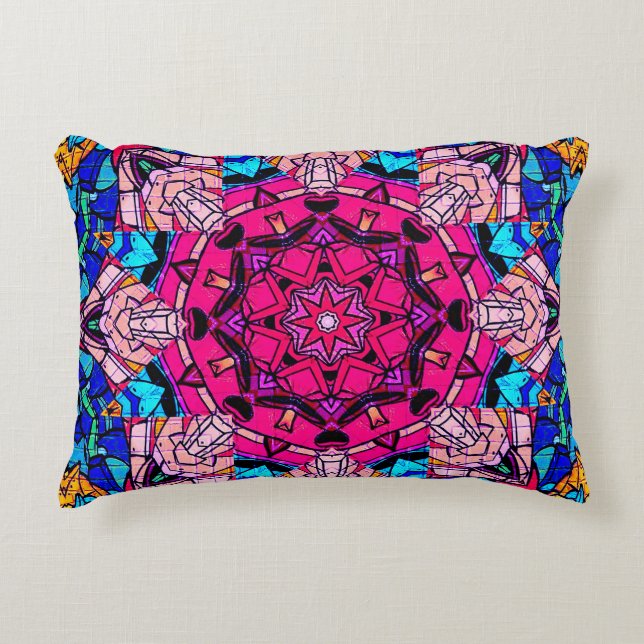 Mosaik Pink Mandala Floral Psychedelic Retro Dekokissen (Vorderseite)