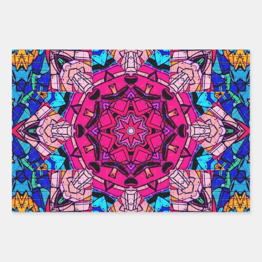 Mosaik Pink Mandala Floral Psychedelic Retro Geschenkpapier Set (Vorderseite)