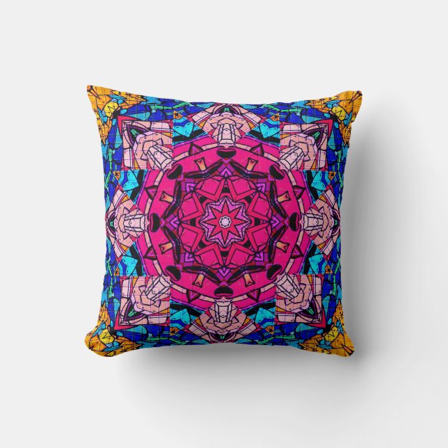Mosaik Pink Mandala Floral Psychedelic Retro Kissen (Vorderseite)
