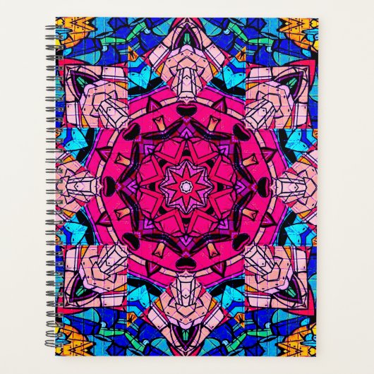 Mosaik Pink Mandala Floral Psychedelic Retro Planer (Vorderseite)