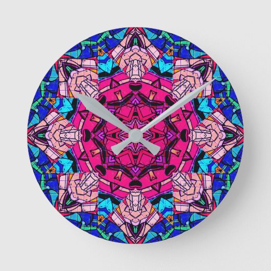 Mosaik Pink Mandala Floral Psychedelic Retro Runde Wanduhr (Vorderseite)