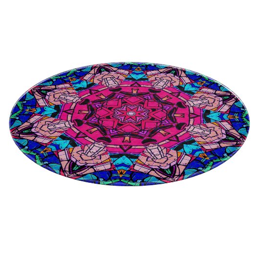 Mosaik Pink Mandala Floral Psychedelic Retro Schneidebrett (Ecke)