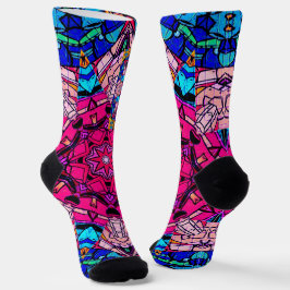 Mosaik Pink Mandala Floral Psychedelic Retro Socken