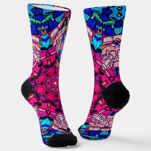 Mosaik Pink Mandala Floral Psychedelic Retro Socken (Gewinkelt)