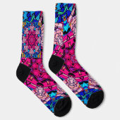 Mosaik Pink Mandala Floral Psychedelic Retro Socken (Rechts)