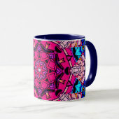 Mosaik Pink Mandala Floral Psychedelic Retro Tasse (VorderseiteRechts)