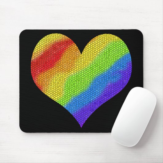 Mosaik-Regenbogenherz auf schwarzem Hintergrund Mousepad (Mit Mouse)