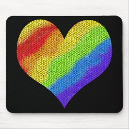 Mosaik-Regenbogenherz auf schwarzem Hintergrund Mousepad