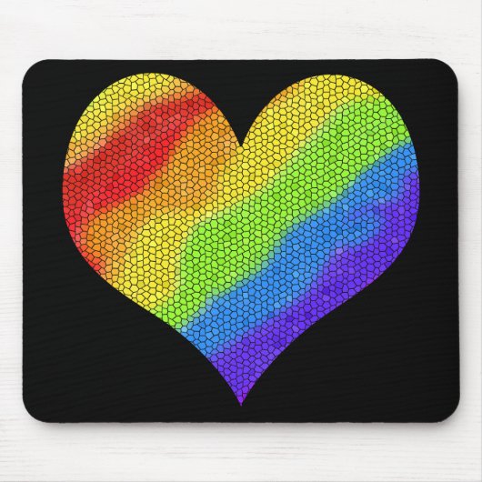 Mosaik-Regenbogenherz auf schwarzem Hintergrund Mousepad (Vorne)