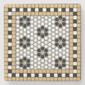 Mosaik Schwarz-weiß und Gold Steinuntersetzer (Vorderseite)