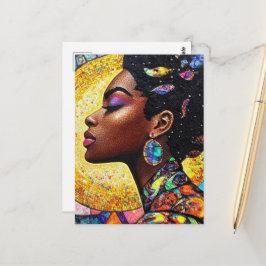 Mosaik Schwarze Königinnen-Kunst Gold-Juwel-Ton Postkarte