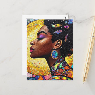 Mosaik Schwarze Königinnen-Kunst Gold-Juwel-Ton Postkarte