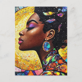 Mosaik Schwarze Königinnen-Kunst Gold-Juwel-Ton Postkarte