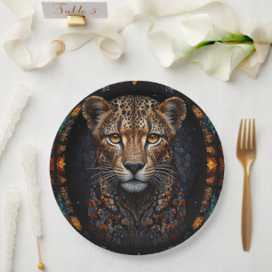 Mosaik Stached Glass Cheetah Portrait Pappteller