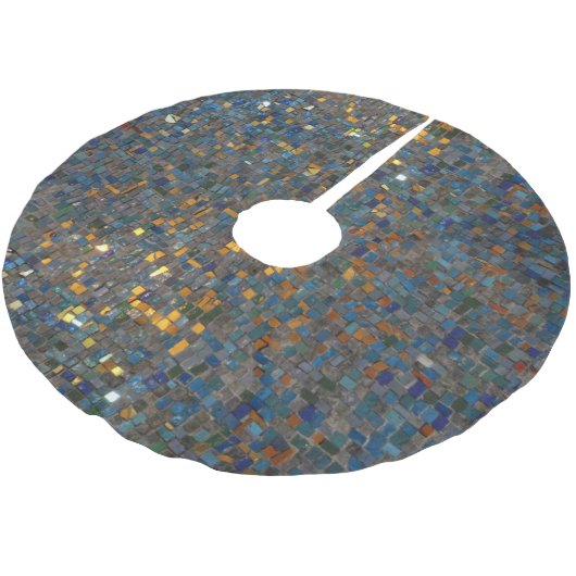 Mosaik-Steine im Blau und im Gold Polyester Weihnachtsbaumdecke (Schrägansicht)
