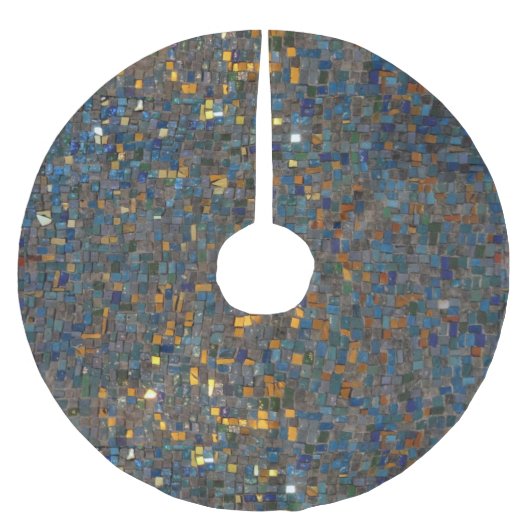 Mosaik-Steine im Blau und im Gold Polyester Weihnachtsbaumdecke (Vorderseite)