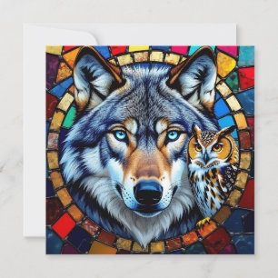 Mosaik-Stil Eule und Wolf   Leer Feiertagskarte