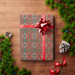 Mosaik-Stil Rot und Grün Weihnachten Geschenkpapier