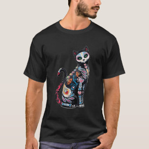 Mosaik Sugar Skull Cat Print T-Shirt