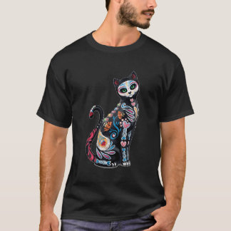 Mosaik Sugar Skull Cat Print T-Shirt