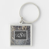 Mosaik Tile Elegantes Schwarzes Grau Monogramm Schlüsselanhänger (Vorne)