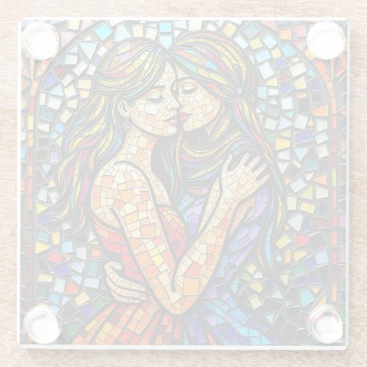 Mosaik Tile Style Ai Art Romantische Stilrichtung Glasuntersetzer (Rückseite)