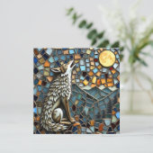 Mosaik Tile Wolf Howling am Mond Karte (Stehend Vorderseite)