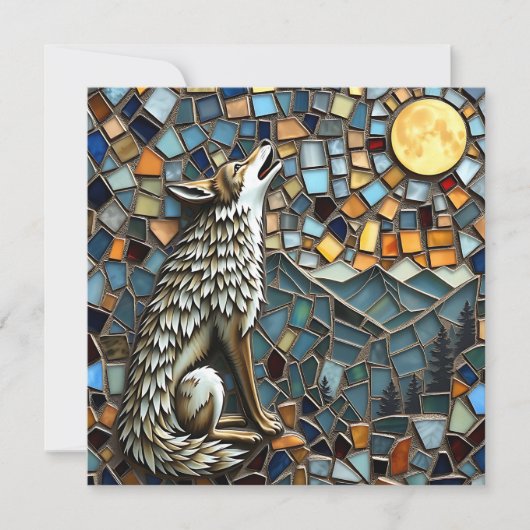 Mosaik Tile Wolf Howling am Mond Karte (Vorderseite)