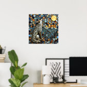 Mosaik Tile Wolf Howling am Mond Poster (Heimbüro)