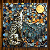 Mosaik Tile Wolf Howling am Mond Poster
