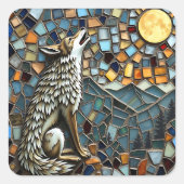 Mosaik Tile Wolf Howling am Mond Quadratischer Aufkleber (Vorderseite)