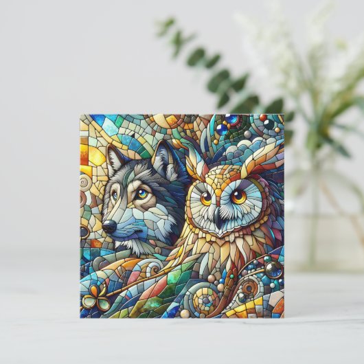 Mosaik Tile Wolf und Owl (Stehend Vorderseite)
