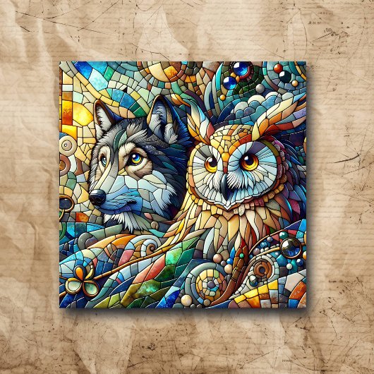 Mosaik Tile Wolf und Owl Fliese