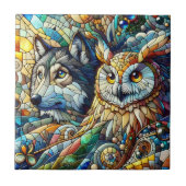 Mosaik Tile Wolf und Owl Fliese (Vorderseite)