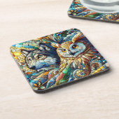 Mosaik Tile Wolf und Owl Getränkeuntersetzer (Linke Seite)