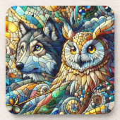 Mosaik Tile Wolf und Owl Getränkeuntersetzer (Vorderseite)