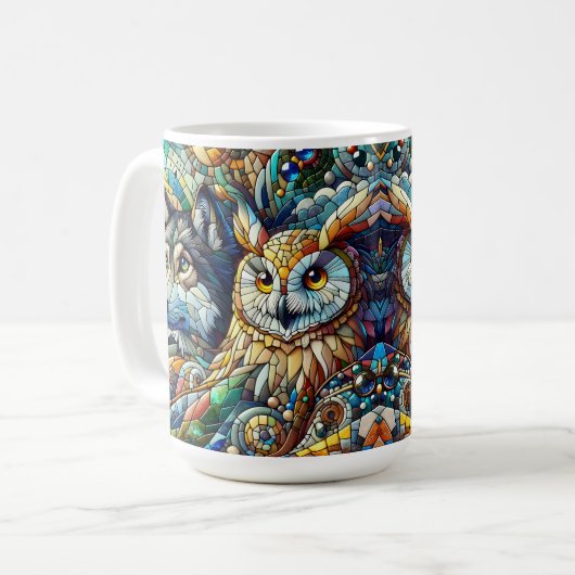 Mosaik Tile Wolf und Owl Kaffeetasse (Vorderseite Links)