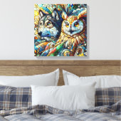 Mosaik Tile Wolf und Owl Leinwanddruck (Insitu (Schlafzimmer))